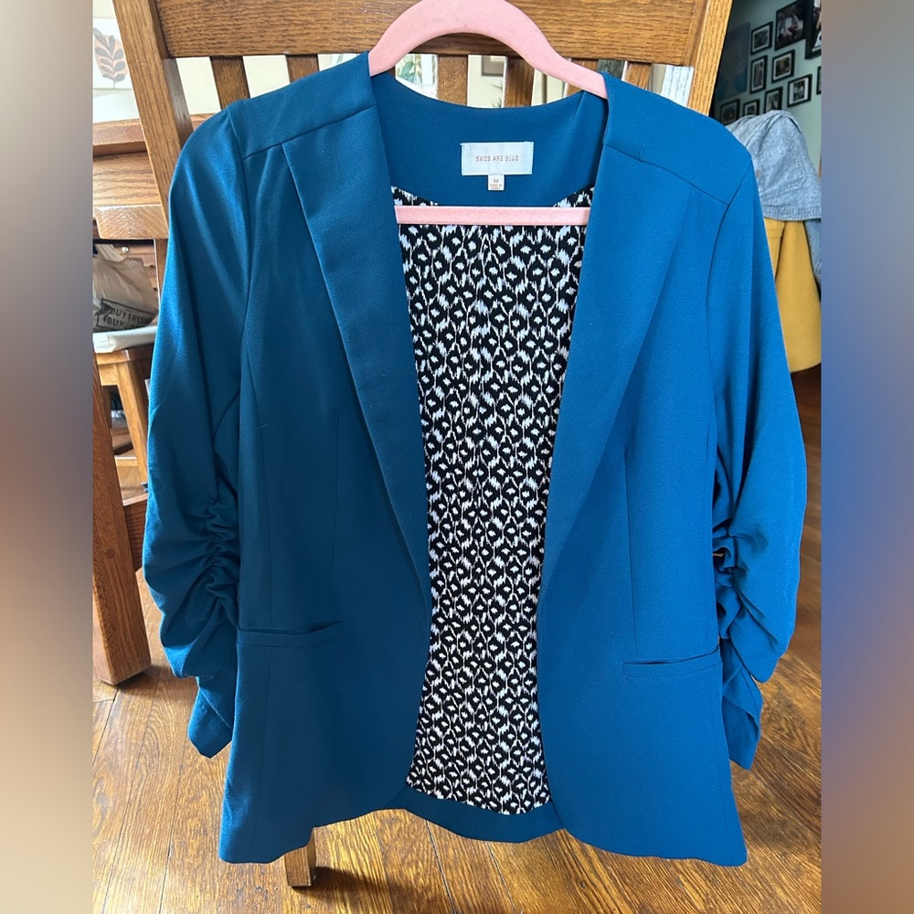 Skies Are Blue Raja Collarless Teal Blazer